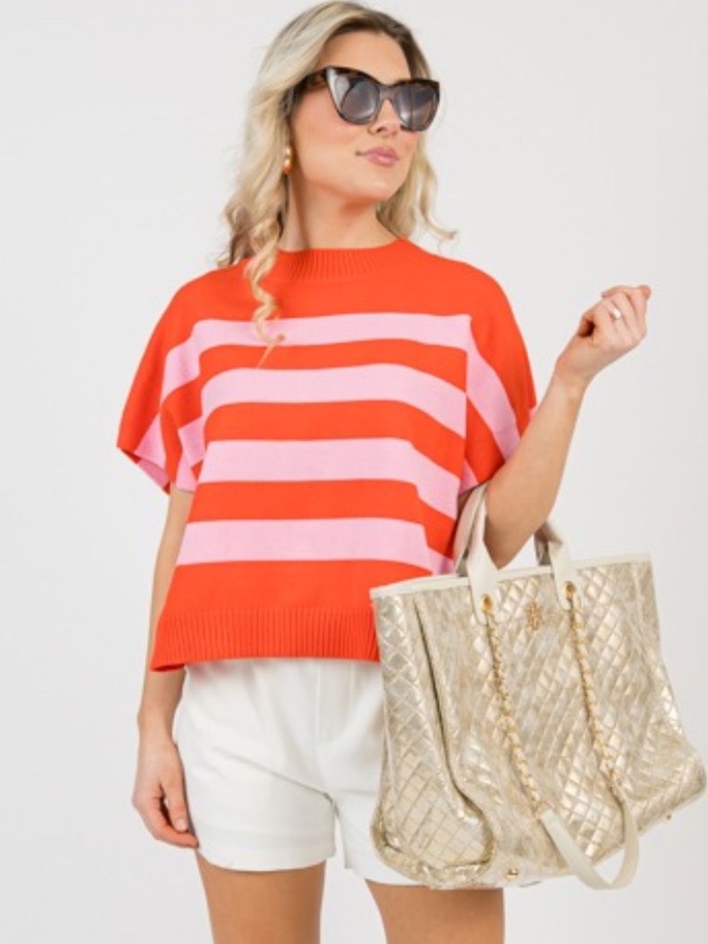 red & pink stripped top